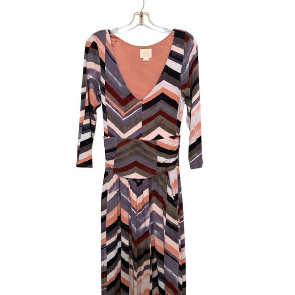 Maeve Novela Chevron Maxi Dress Artsy Boho Casual Coastal Cowgirl Stretch Knit M - Picture 4 of 8